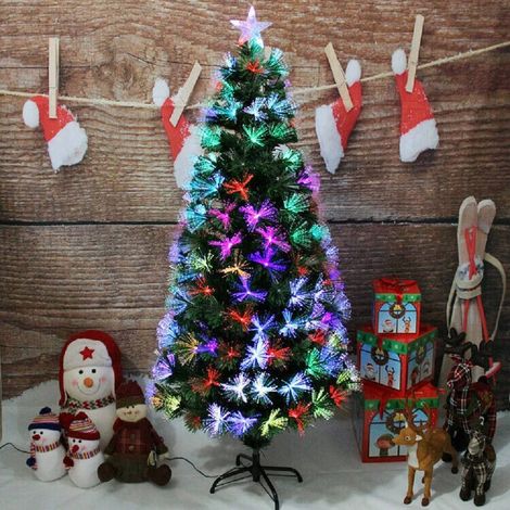 TrAdE Shop Traesio - Albero Di Natale In Fibra Ottica 90cm Verde Multicolori Con Punta Stella A Led - (1/5)