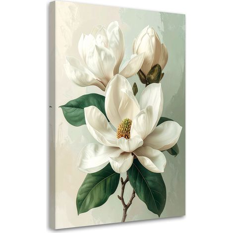 Wandbild Weiße Magnolie mit grünen Blättern in einer subtilen Komposition 20x30