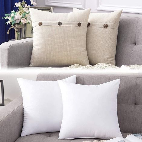 Ensemble taie d'oreiller et coussin décoratif style ferme beige à boutons (2 pièces blanc cassé)