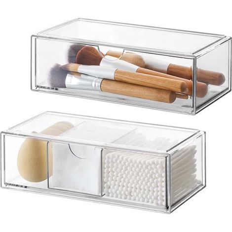 Organizzatore per cosmetici, set da 2, cassetti in acrilico, impilabili, per riporre il trucco, trasparenti, per camera da letto, toeletta, bagno (1/5)