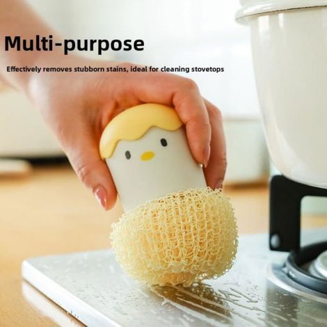 Brosse à récurer cuisine-1,Rose+Jaune,-Motif poulet coquille d'œuf avec boule ForNano pour casseroles-Brosse Aucunely (1/5)