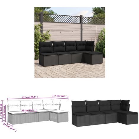 Salon de jardin 5 pcs avec coussins noir résine tressée - Salon De Jardin - Mobilier De Jardin - Salon Extérieur - Ensemble De Canapés - Canapé D'angle - Home & Living (1/3)
