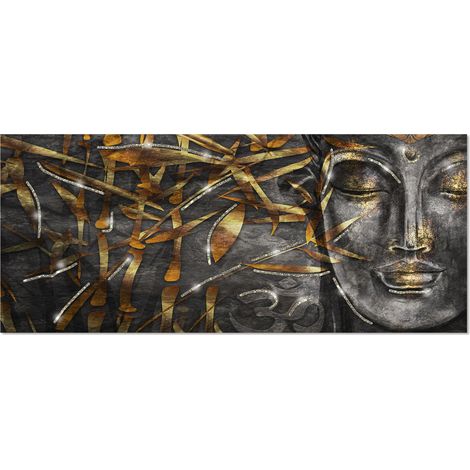 Lupia - Quadro Moderno BRILLANT con Glitter MEDITAZIONE DONNA Stampa su Tela Poliestere Decorazione Artigianale Italiana, Arte da Parete per Soggiorno e Ufficio 65x149 cm, telaio Legno (1/4)