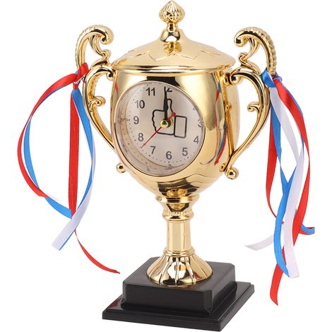 Réveil de bureau décoratif, petit modèle de trophée rétro, doré, idéal pour une chambre d'étudiant ou un salon. (1/5)