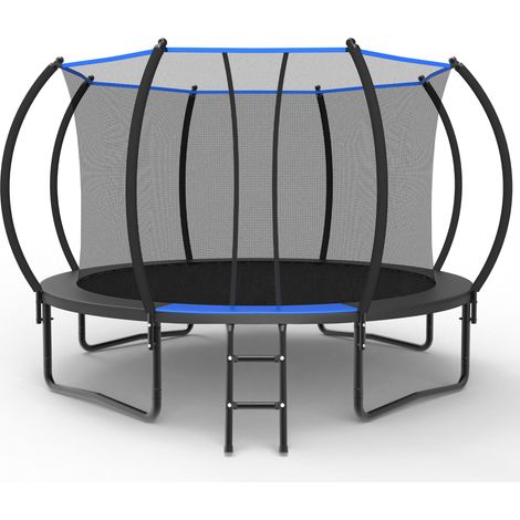 Trampoline rond 366 cm en acier noir et bleu avec filet, pour jardin, stable – MEUBLIV (1/5)