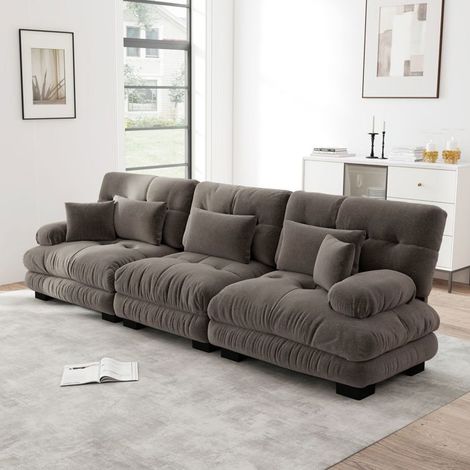 Canapé d'angle - SOGEU - Canapé d'angle modulaire - Assise profonde - Chenille marron - Convertible réversible (1/5)
