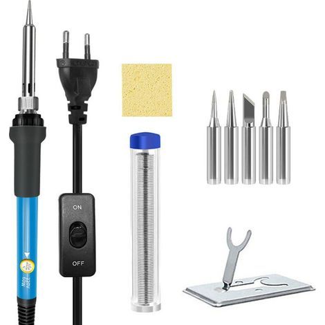 60-W-Lötkolben, einstellbare Temperatur, Anti-Verbrennungs-Lötspitzen-Set, schwarz, zum Löten von Leiterplatten (1/5)