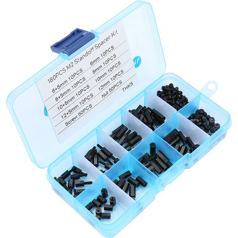 Kit de 180 vis et écrous M2 mâles et femelles noirs, avec boîte.