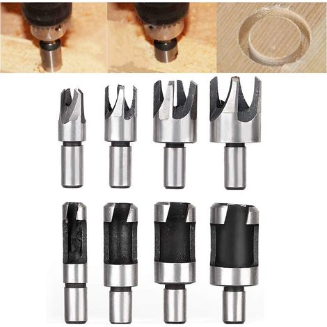 Juego de 8 brocas para cortar tapones de madera de acero al carbono de 10 mm con vástago redondo