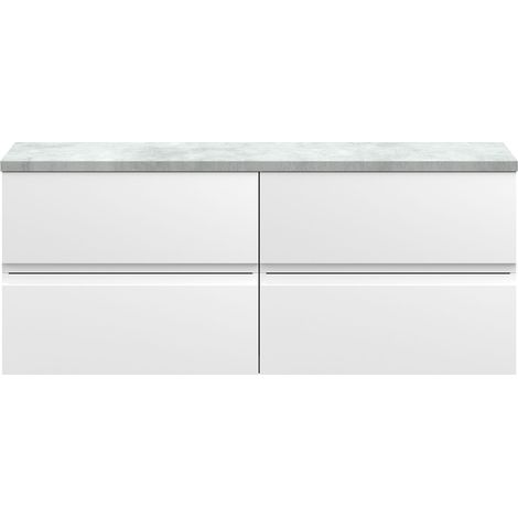 Hudson Reed Urban Wall Hung 4-Drawer Vanity Unit with Bellato Grey Worktop 1200mm Wide - Satin White (1/3)