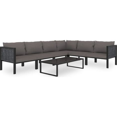 Salon de jardin 7 pcs avec coussins Résine tressée Anthracite 2 (1/5)