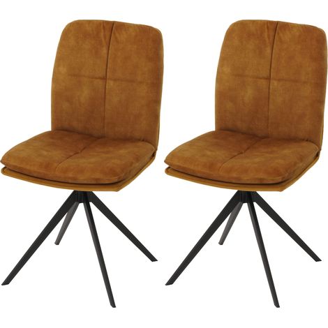 [NEUWERTIG] 2er-Set Esszimmerstuhl HHG-178, Küchenstuhl Lehnstuhl, drehbar Auto-Position, Metall Stoff/Textil gelb