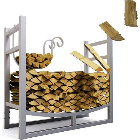 Kaminholzregal innen Metall VERZINKT 84x33x76 SILBER, Stapelhilfe Kaminholz Brennholz Regal für Feuer Holz Holzlege (1/5)