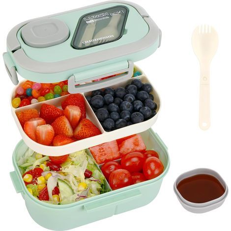 Bento Lunch Box, Lunch Box Enfant Adulte Boîte 1200ml avec 3 Compartiments, Anti-Fuite Lunchbox, sans BPA, pour Lave-vaisselle, École Pique-Nique Travail (Vert) (1/5)