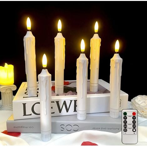 6 Pièces Bougie Conique sans Flamme, Bougie LED à Piles Matériau PP Table à Manger Long Bougeoir Cire Rustique pour Fête d'anniversaire De Noël(Size:16.5 2.1cm,Color:Larmes Blanches) (1/4)