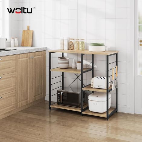 WOLTU Scaffale per Cucina Porta Microonde Forno a 4 Ripiani in Acciaio Legno Rovere (1/5)
