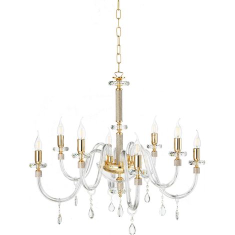 Lampada a sospensione DIDO D83 cm in vetro trasparente lavorato a mano 8 LUCI ORO (1/2)
