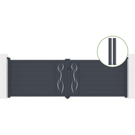 Puerta abatible 4m LIFE H.120cm aluminio + 2 postes EIFEL 15x15cm H.166cm GRIS (1/5)