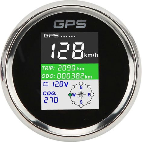 Compteur de vitesse GPS 85 mm km/h nœuds mph, écran TFT DC9-32 V, étanche IP67, universel pour voitures, motos et bateaux, cadran noir et boîtier argenté (1/5)