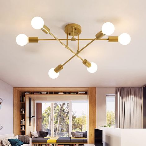 Plafonnier LED Moderne Rétro Lustre Lampe Suspension Vintage 6 Lumières Lustre Luminaire en Métal Lampe pour Salon Chambre Cuisine Couloir Loft salle à manger Bar Café Or (1/5)