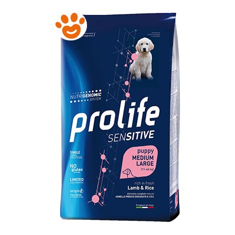 Prolife Dog Sensitive Puppy Medium Large Agnello e Riso - Prolife Dog Sensitive Puppy Medium Large Agnello e Riso - Sacco Da 10 Kg