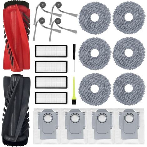 Accessoires pour Roborock Qrevo Curve/Qrevo Edge/Qrevo Curv S5X/ Qrevo Edge S5A, Pièces avec 1 Brosse Principale, 4 Filtres HEPA, 6 Serpillère, 4 Sacs à Poussière, 4 Brosses Latérales (1/4)