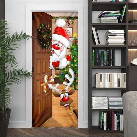 Couverture de porte de Noël Décoration Exterieur Bannière de Fête de Noël en Plein Air Fond de Tissu de Accrocher Nouvel Tapisserie (1/4)
