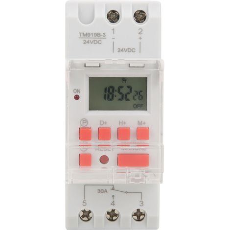 Minuterie hebdomadaire 12/24 h, 30 A, 24 V CC, avec écran LCD et relais programmable (1/5)