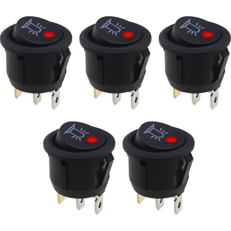 Lot de 5 interrupteurs à bascule ronds 12 V 20 A 3 broches avec voyant LED rouge pour trou de montage de 20 mm de diamètre pour voiture, camion, bateau (1/5)