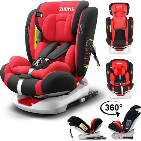 Siège Auto Pivotant 360° ISOFIX LATCH - 40-150 cm de 0 à 12 ans - Groupe 0+/1/2/3 (0-36kg) - Têtière réglable, Inclinable - Rouge