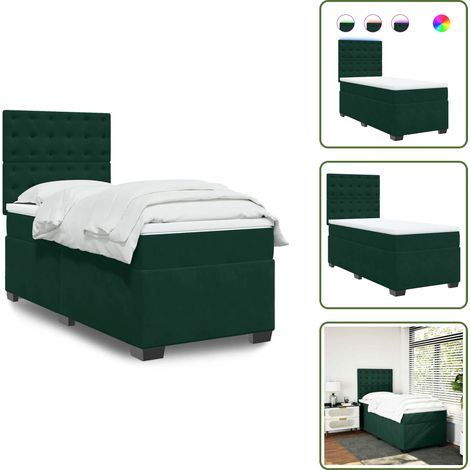 Letto con luci LED - vidaXL Giroletto a Molle con Materasso Verde Scuro 90x200 cm Velluto - Letto in velluto