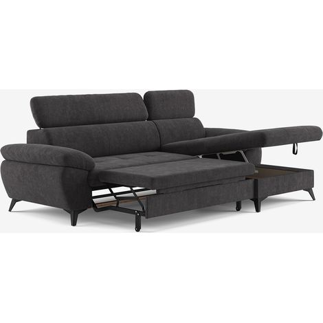 Schlafsofa mit rechter Bettkasten-Eckcouch und verstellbarer Kopfstütze Zuna - Braun (1/5)