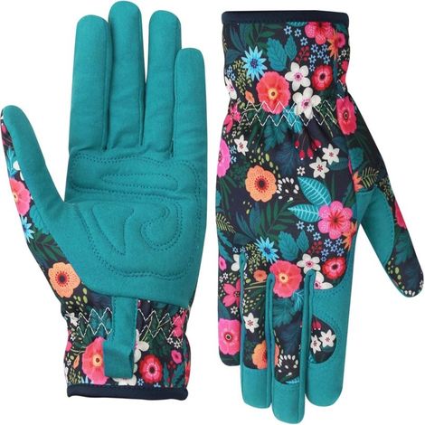 Guantes de jardinería: 23 x 10 cm, tejido resistente a las perforaciones con un colorido estampado floral. Guantes transpirables para podar rosales y manipular cactus.