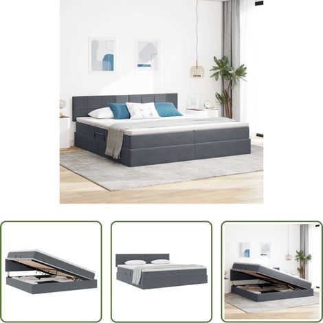 vidaXL Matratzenbett - Aufbewahrungsbett mit Matratze Dunkelgrau 200 x 200 cm Samt (1/5)
