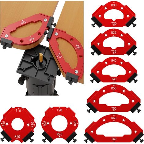 Lot de 7 pochoirs de rayon d'angle en aluminium pour le travail du bois, fraisage de précision, rayon de coin rond, angle oblique, angle extérieur, courbé intérieur, guide de positionnement (1/5)