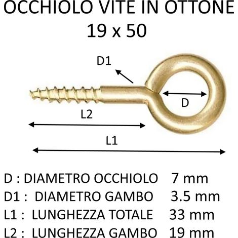 OCCHIOLO VITE IN OTTONE 19X50 ( DIAM.OCCHIO 7 MM )