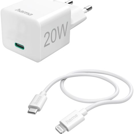 Hama USB Ladegerät 20 W 1x USB-C®, 1x Apple Lightning Weiß Innenbereich