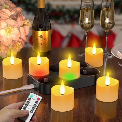 6 Bougie LED Rechargeable, Minuterie, Télécommande, Station Charge, Décoration Intérieur (1/5)
