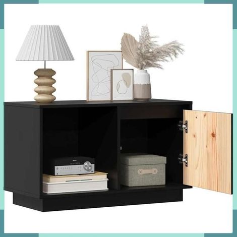 814338 Meuble TV Noir 74x35x44 cm Bois de pin massif (1/5)