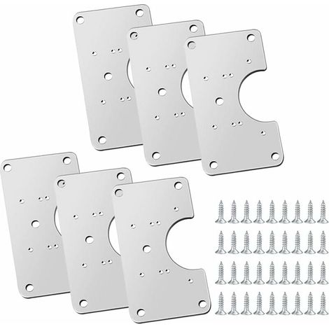 Ahlsen 6er-Pack Scharnier-Reparaturplatten aus Edelstahl mit 36 Schrauben und 12 Befestigungslöchern für die Reparatur von Türen, Schränken, Wohnzimmermöbeln, Schubladen, Koffern und Fenstern (1/5)