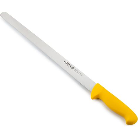 Coltello per salumi Arcos Colore - Prof 293800  acciaio inox Nitrum e mango polipropilene ergonomico giallo e 40 cm lama, coperchio espositivo