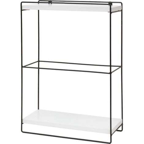 Étagère murale suspendue de cuisine design industriel 2 étagères 50x35x17 cm en bois blanc et métal 040008668