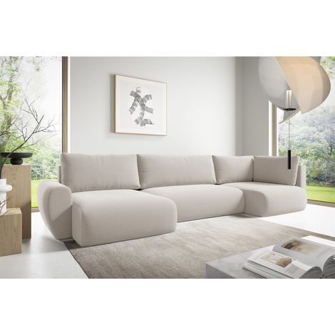 Wohnlandschaft Schlafsofa GALAN Stoff Poso Altweiß Ottomane Links