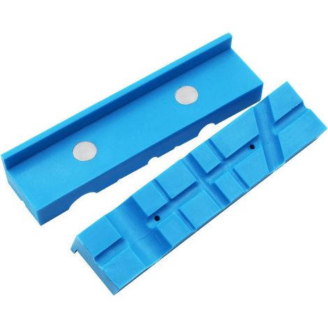 14 cm Mâchoires d'Étau Magnétique, Lot de 2 Tampons à Mâchoires en Caoutchouc avec Rainures Multiples, Protection d'Étau Durable pour Tenir le Bois, le Métal, le Plastique, Bleu (1/5)