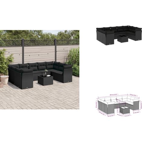 10-tlg. Garten-Sofagarnitur mit Kissen Schwarz Poly Rattan - Gartenmöbel Set - PE-Rattan Möbel - Outdoor Sofa - Esstisch - Lounge Garnitur (1/3)