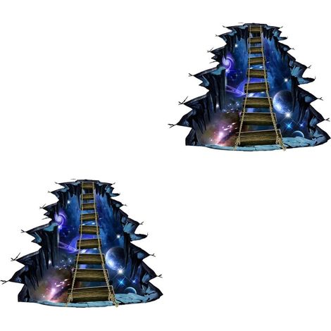 Lot De 2 Autocollants Muraux 3d Stéréoscopiques Pour Sol Motif Interstellaire Décoration D'intérieur Unique Pour À Coucher Salon (1/5)