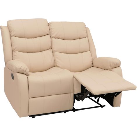 [NON UTILIZZATO] Poltrona cinema 2 posti HHG-422, sedia relax TV con braccioli, funzione reclinabile ecopelle, avorio