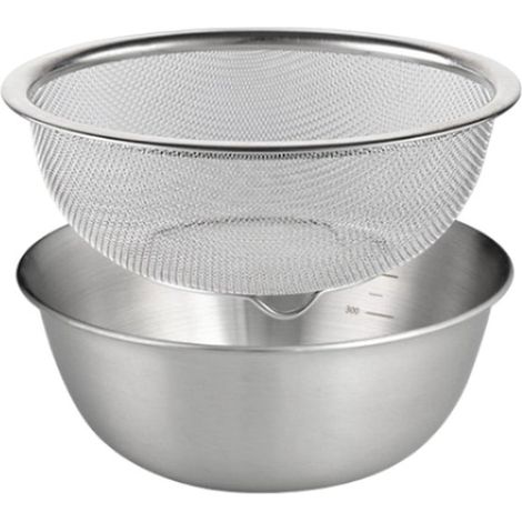 Colador de acero inoxidable 304 con tazón mezclador, juego de colador para lavar arroz, máquina para enjuagar pasta, espaguetis y arroz, 18 cm (1/5)