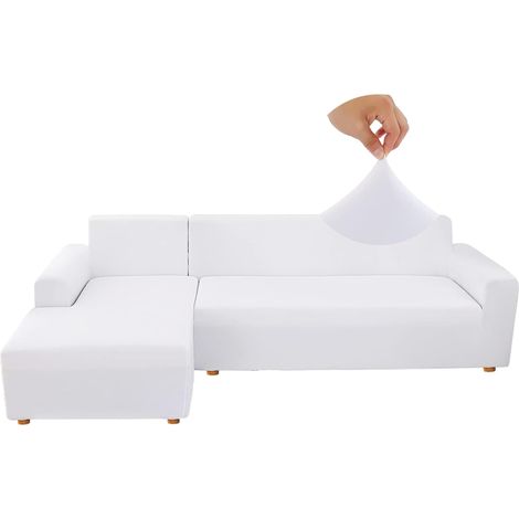 Housse de Canapé d'angle Extensible 2 Pieces, Housse de Canapé Élastique en Forme de L, Revêtement de Canapé Universel Lavable, Couverture pour Canapé(3 Places+3 Places,Blanc) (1/5)