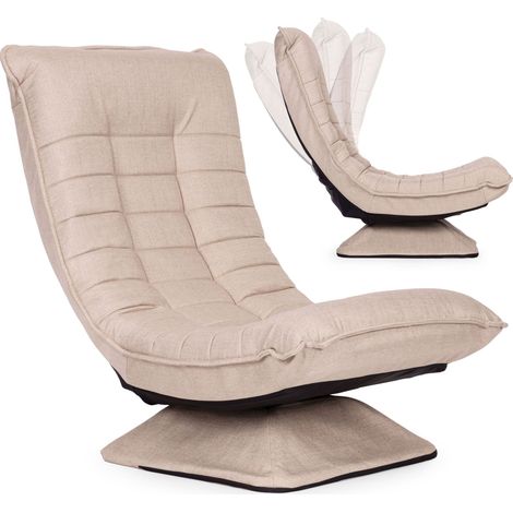 Sillón reclinable giratorio, lino beige, rotación de 360 grados. (1/5)